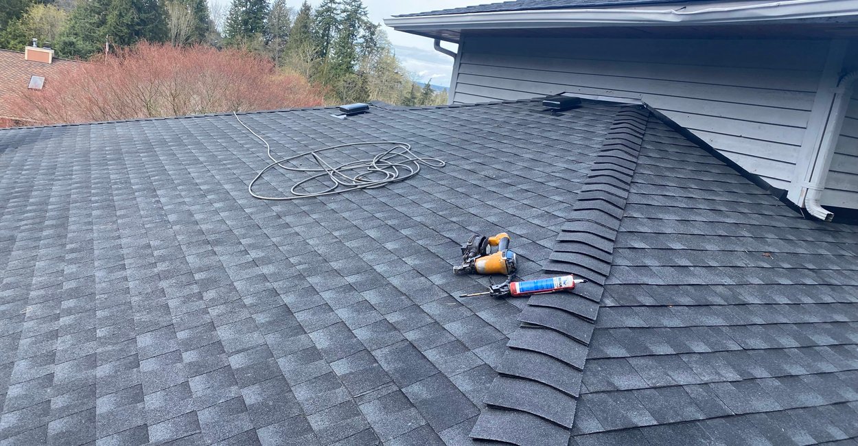 New shingle roof installation on residential home