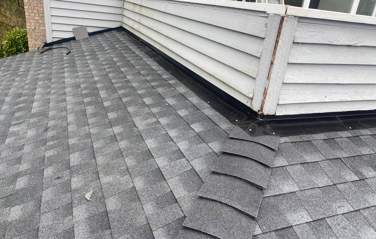 Closeup of freshly installed asphalt shingles