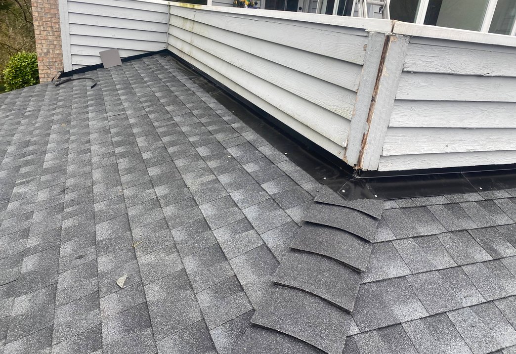 Closeup of freshly installed asphalt shingles